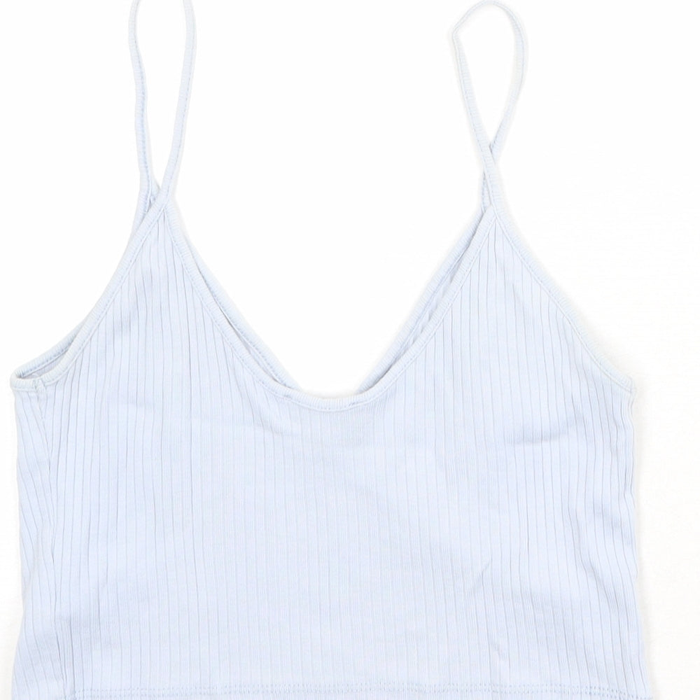 Topshop Womens Blue 100% Cotton Cropped Tank Size 10 V-Neck