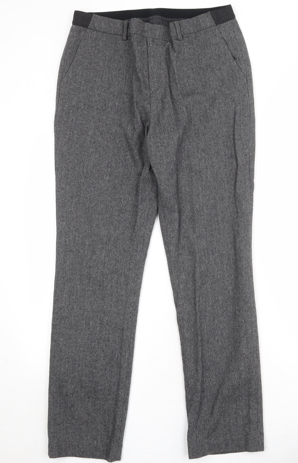 Uniqlo Mens Grey Herringbone Polyester Trousers Size 30 in Regular