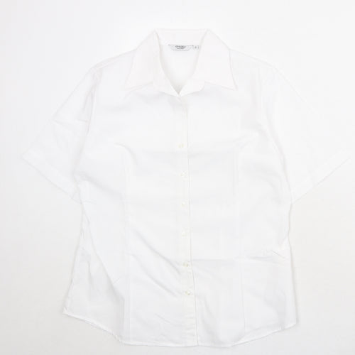 Disley Womens White Polyester Basic Button-Up Size 12 Collared