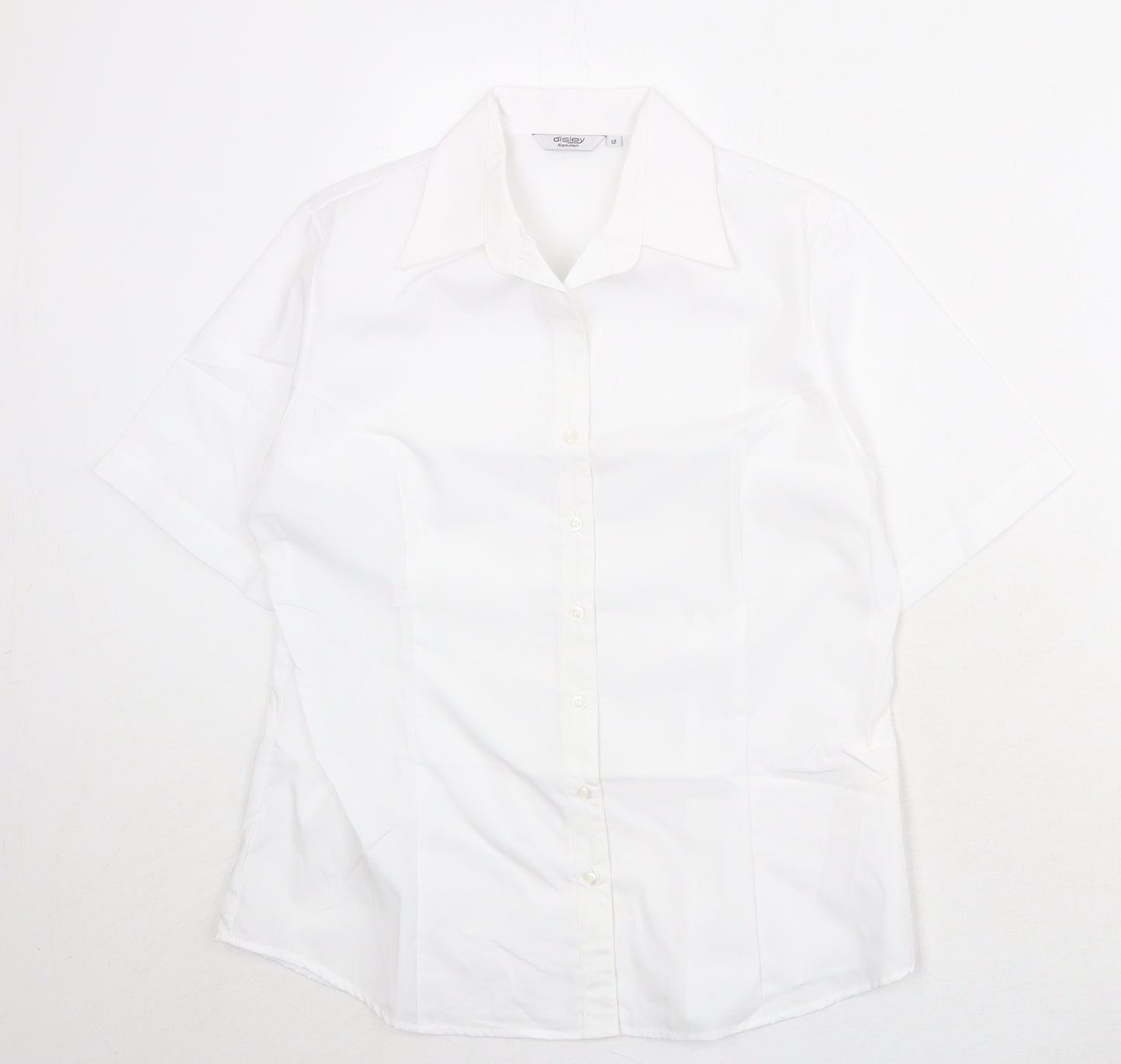 Disley Womens White Polyester Basic Button-Up Size 12 Collared