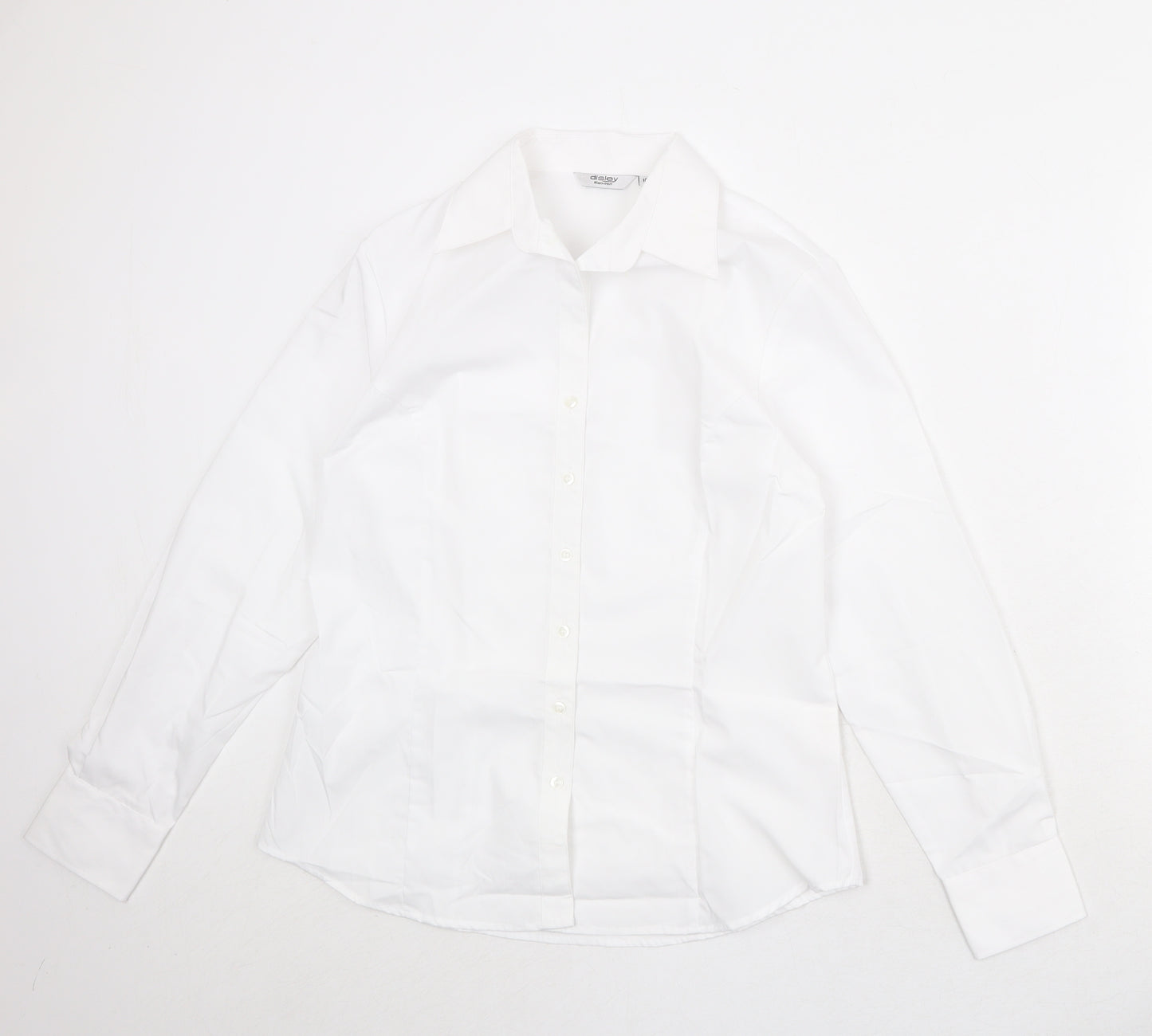 Disley Womens White Polyester Basic Button-Up Size 10 Collared