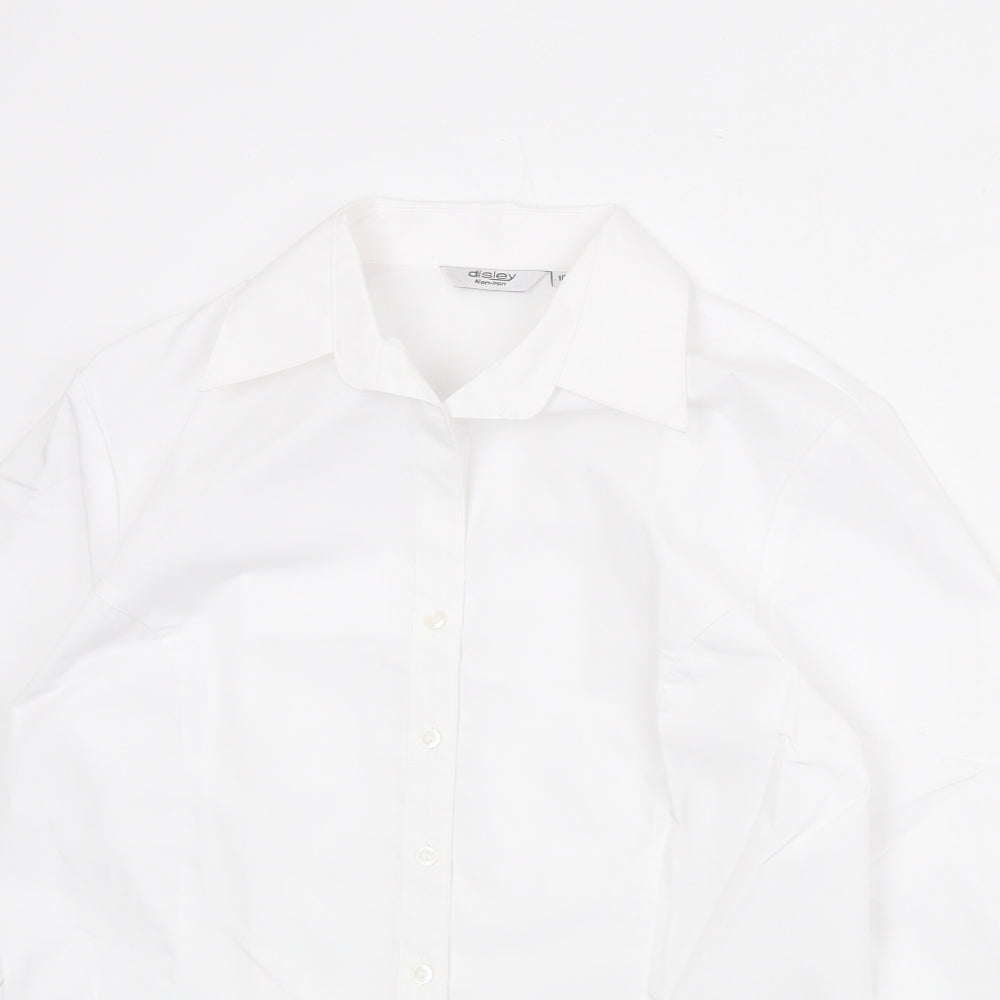 Disley Womens White Polyester Basic Button-Up Size 10 Collared