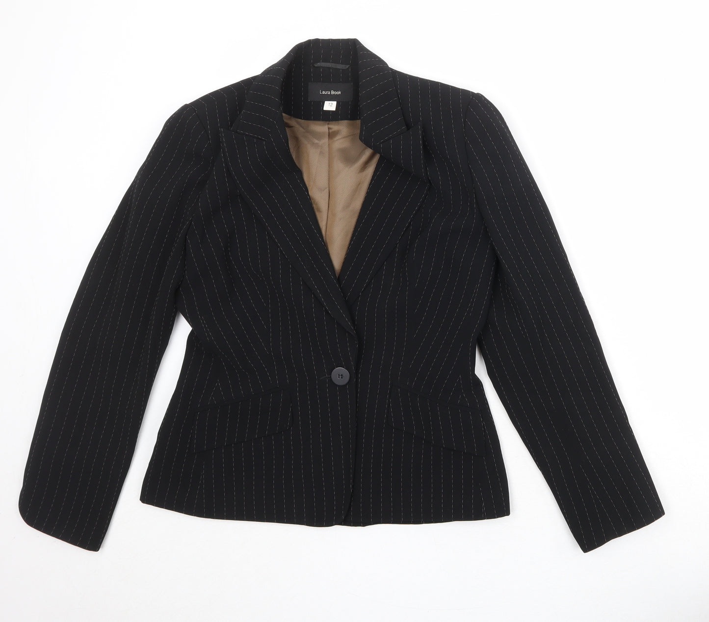 Laura Brook Womens Black Striped Polyester Jacket Blazer Size 12