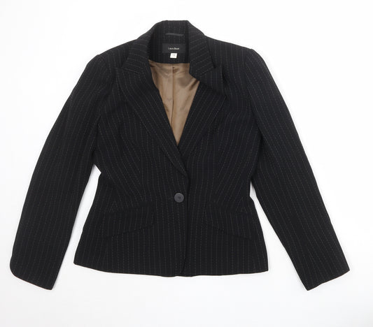 Laura Brook Womens Black Striped Polyester Jacket Blazer Size 12