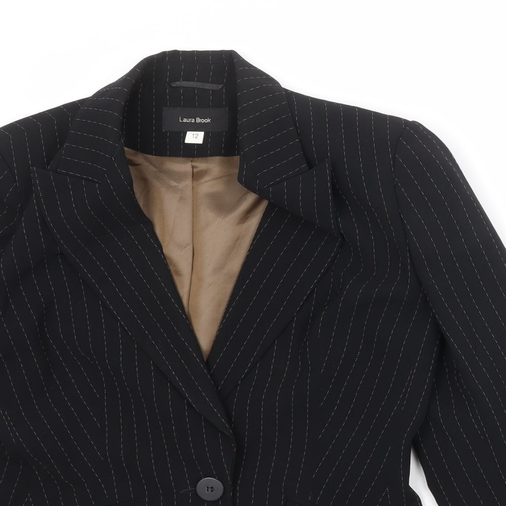 Laura Brook Womens Black Striped Polyester Jacket Blazer Size 12