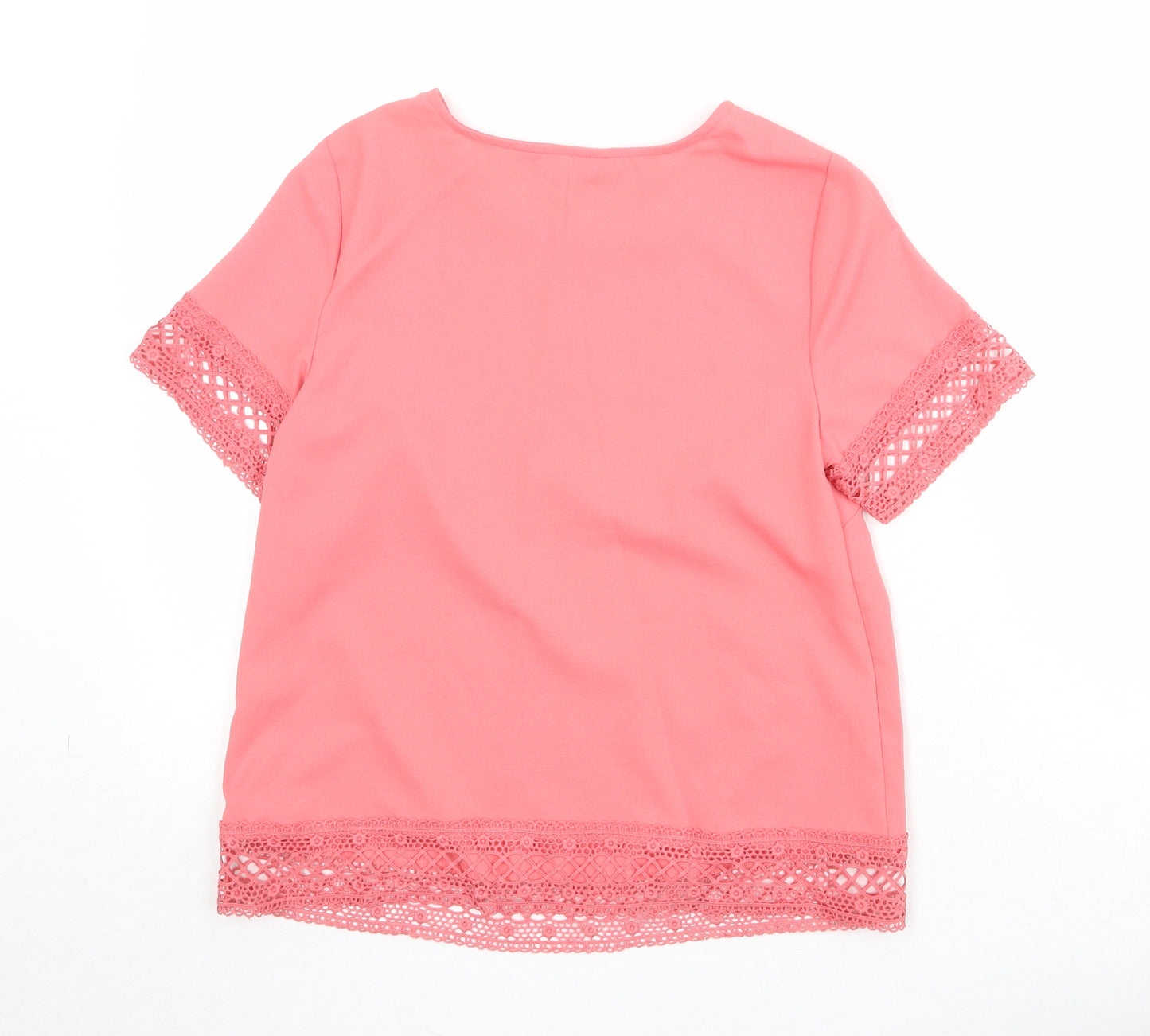 New Look Womens Pink Polyester Basic T-Shirt Size 6 Round Neck