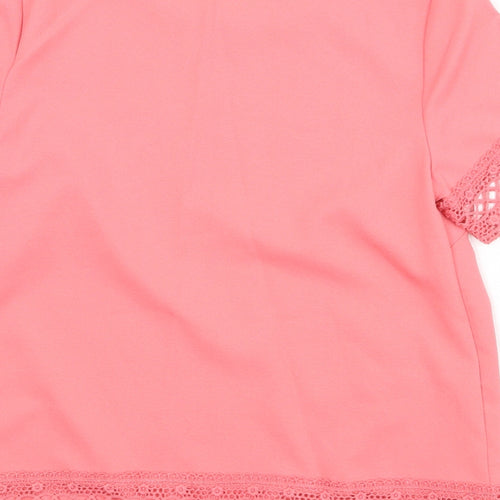 New Look Womens Pink Polyester Basic T-Shirt Size 6 Round Neck