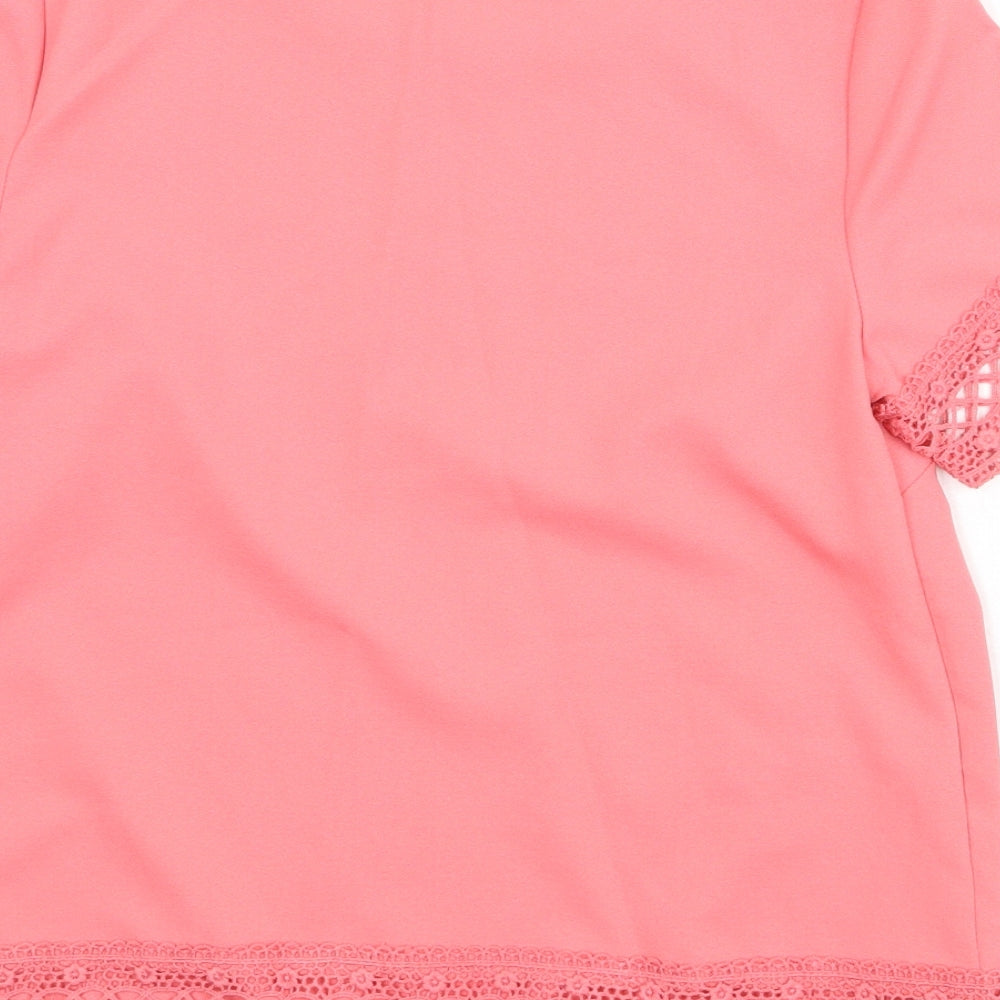 New Look Womens Pink Polyester Basic T-Shirt Size 6 Round Neck
