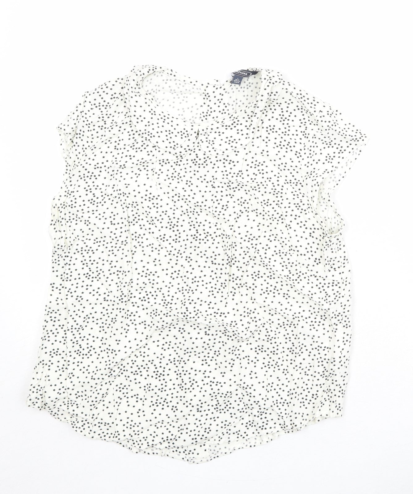 Amphora Womens Ivory Geometric Viscose Basic Blouse Size 14 Round Neck - Star Pattern