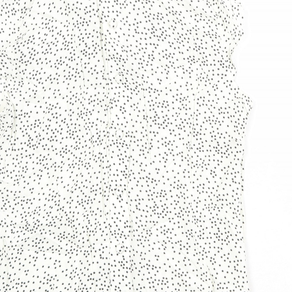 Amphora Womens Ivory Geometric Viscose Basic Blouse Size 14 Round Neck - Star Pattern