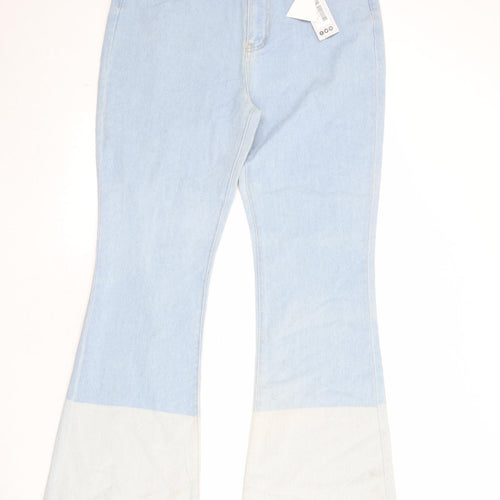 Boohoo Womens Blue Cotton Flared Jeans Size 14 Regular Zip