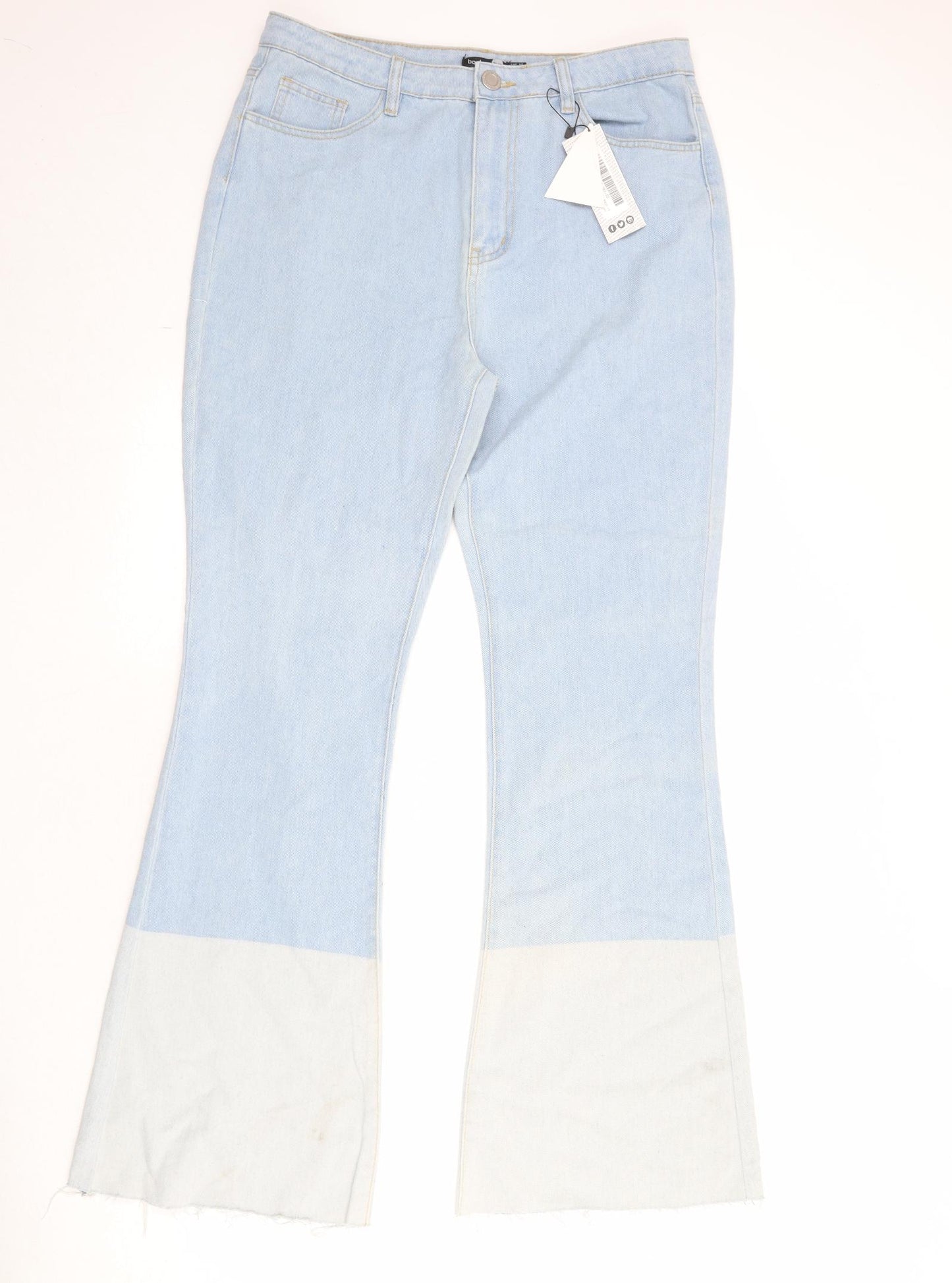 Boohoo Womens Blue Cotton Flared Jeans Size 14 Regular Zip