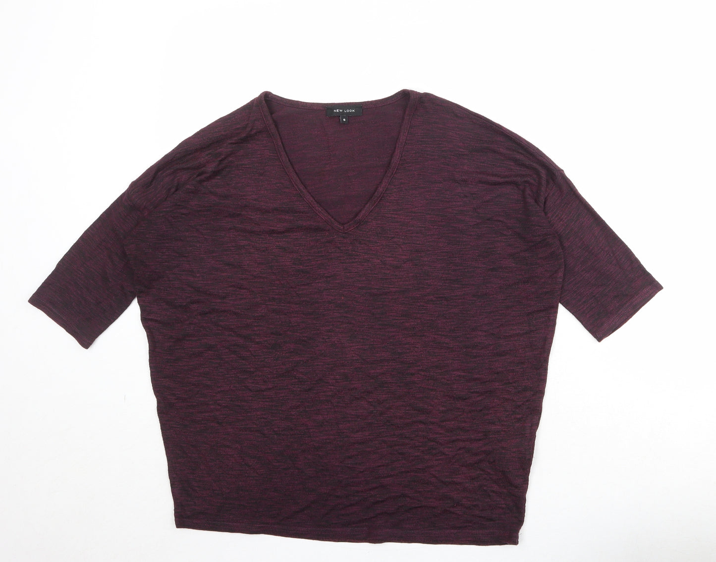 New Look Womens Purple Viscose Basic T-Shirt Size S V-Neck