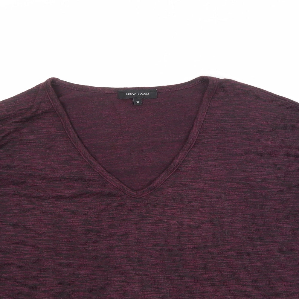 New Look Womens Purple Viscose Basic T-Shirt Size S V-Neck