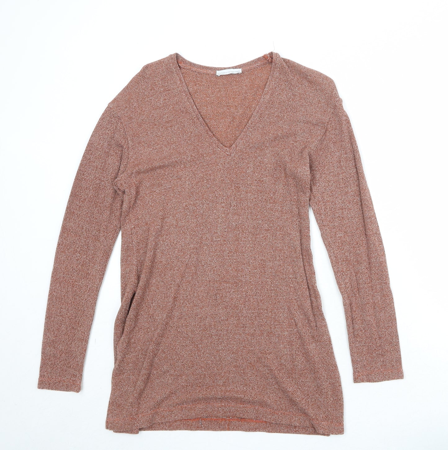Zara Womens Orange V-Neck Acrylic Pullover Jumper Size S