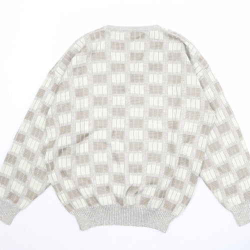 Morley Womens Beige V-Neck Geometric Acrylic Pullover Jumper Size 12
