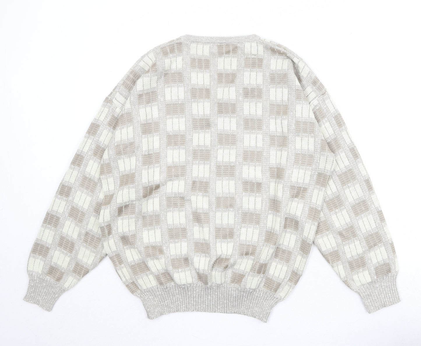 Morley Womens Beige V-Neck Geometric Acrylic Pullover Jumper Size 12