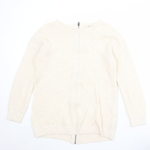 New Look Womens Beige Boat Neck Acrylic Pullover Jumper Size M