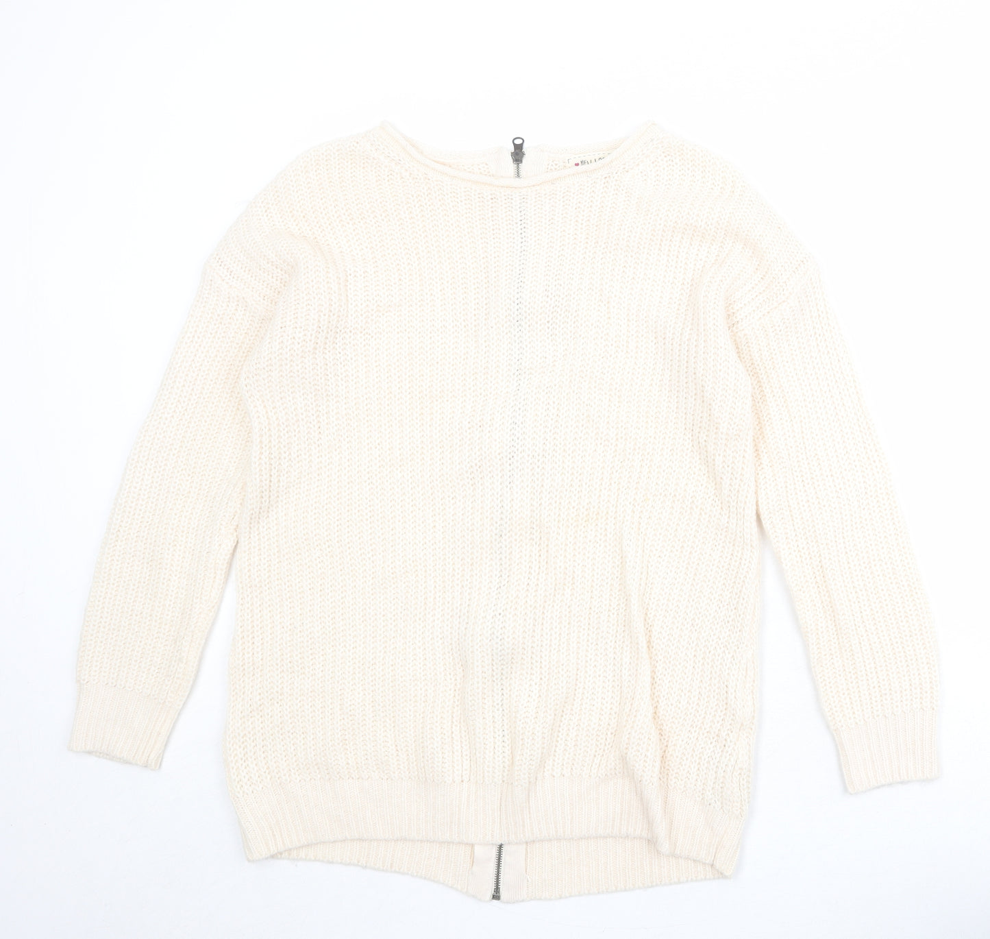 New Look Womens Beige Boat Neck Acrylic Pullover Jumper Size M