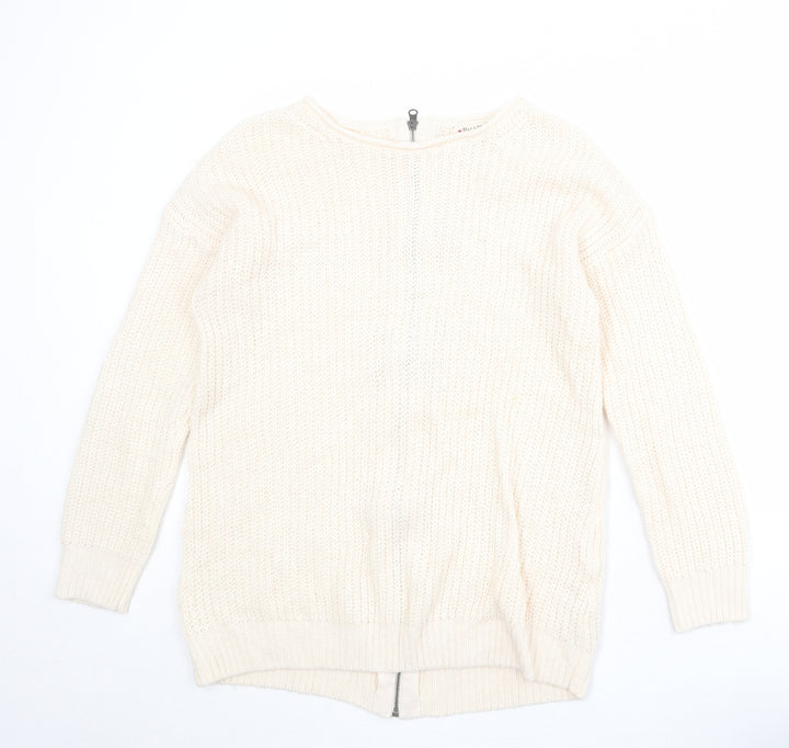 New Look Womens Beige Boat Neck Acrylic Pullover Jumper Size M