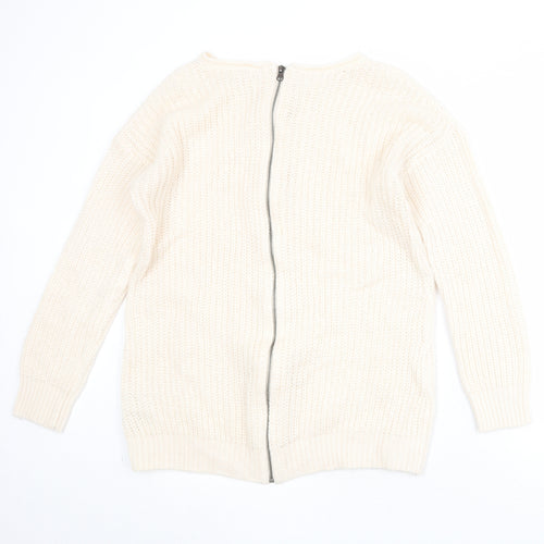 New Look Womens Beige Boat Neck Acrylic Pullover Jumper Size M