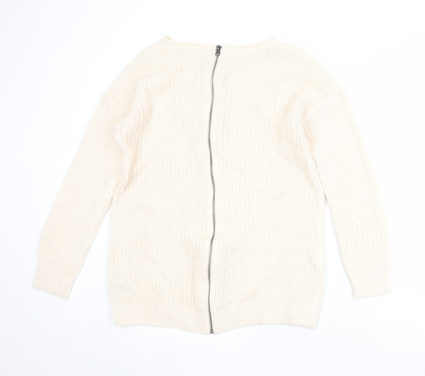 New Look Womens Beige Boat Neck Acrylic Pullover Jumper Size M