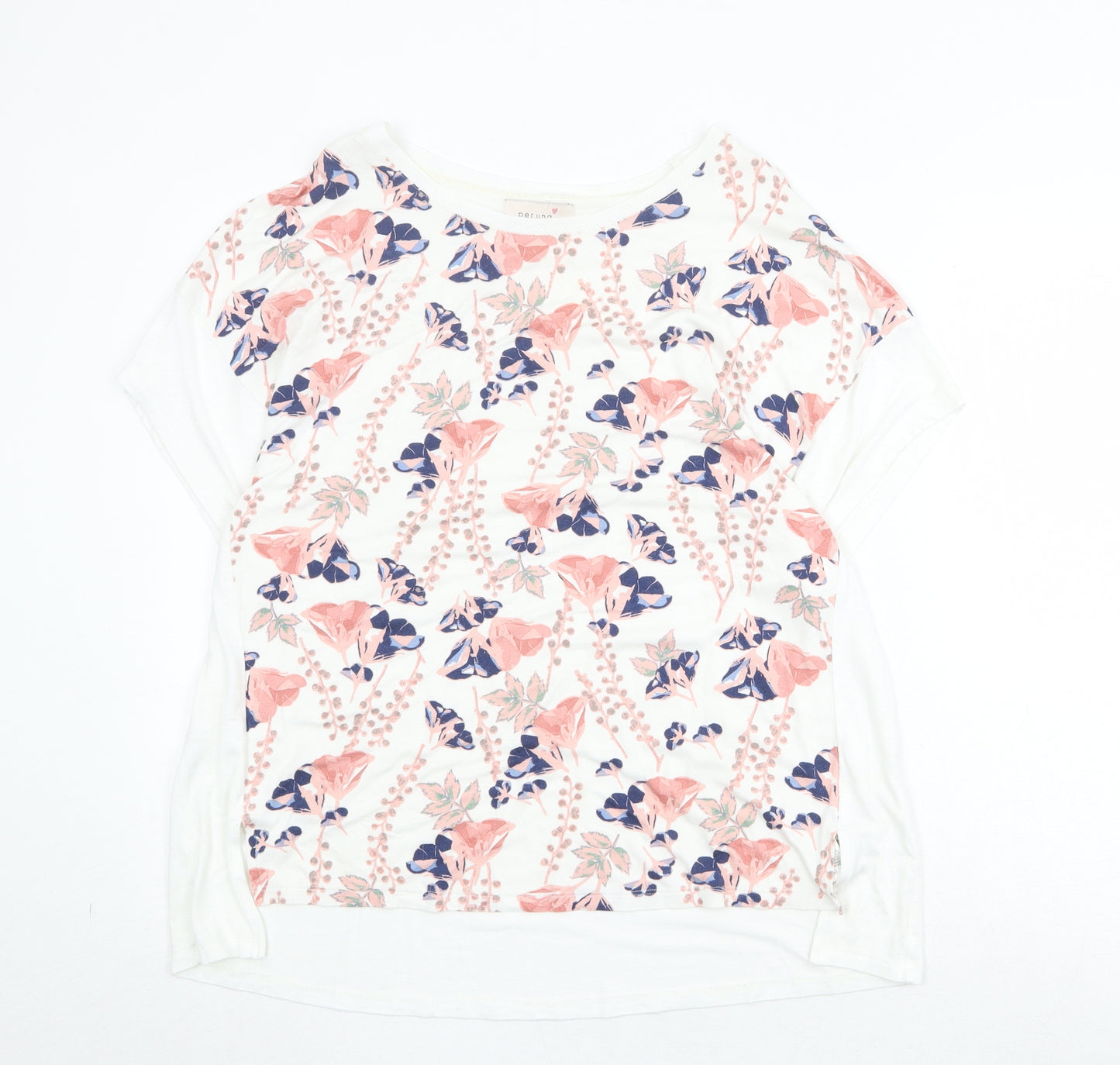 Per Una Womens White Floral Viscose Basic T-Shirt Size 18 Round Neck