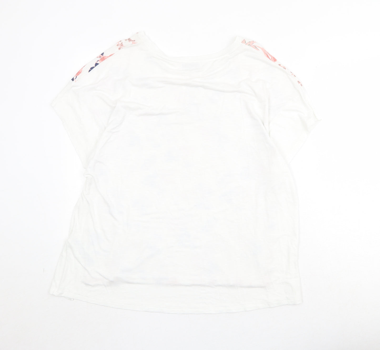 Per Una Womens White Floral Viscose Basic T-Shirt Size 18 Round Neck