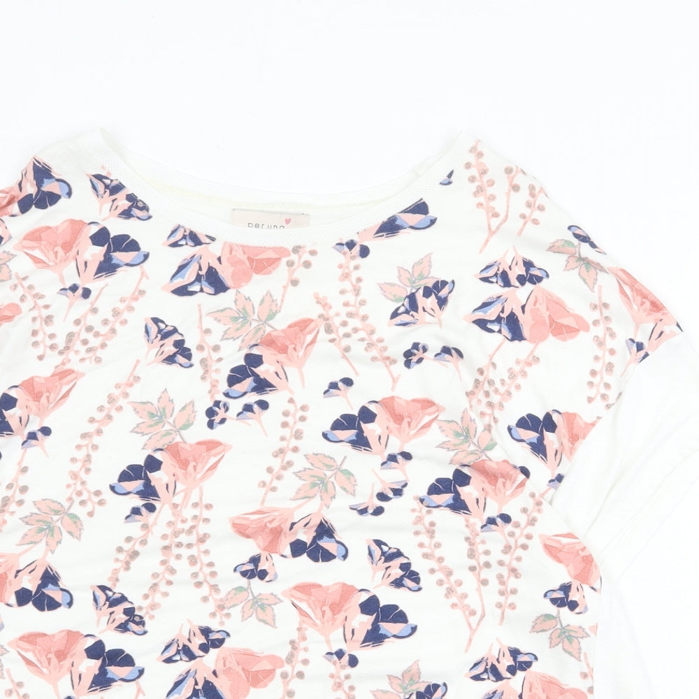 Per Una Womens White Floral Viscose Basic T-Shirt Size 18 Round Neck