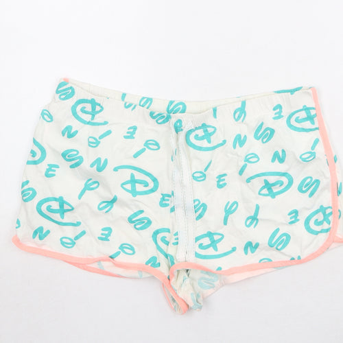 Disney Womens White Geometric Cotton Sweat Shorts Size M Regular Drawstring