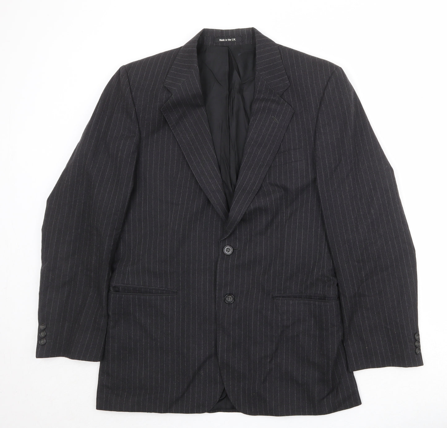 St Michael Mens Black Striped Wool Jacket Suit Jacket Size 38 Regular