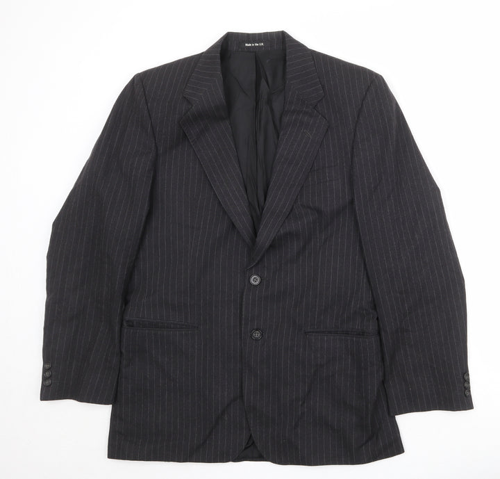 St Michael Mens Black Striped Wool Jacket Suit Jacket Size 38 Regular