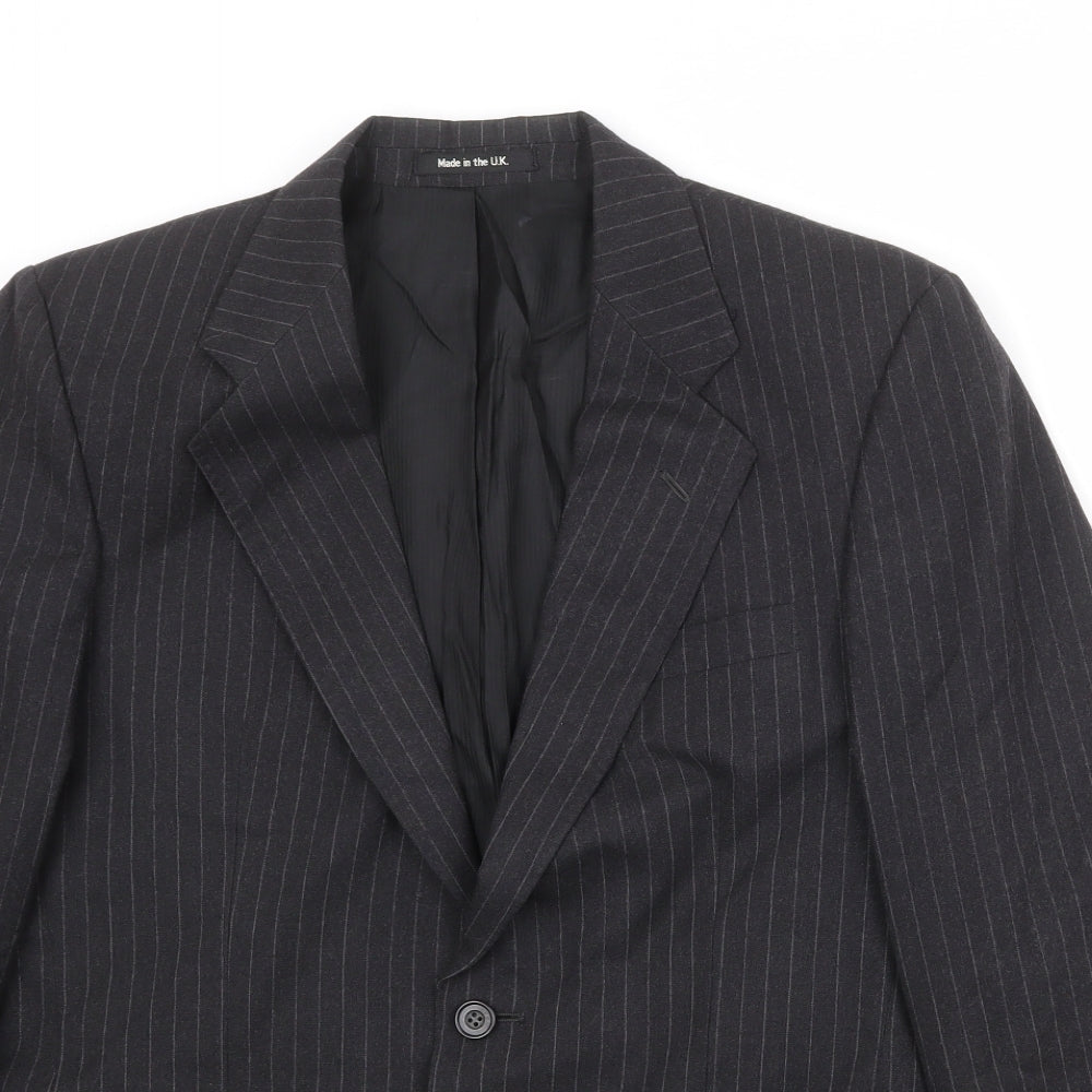 St Michael Mens Black Striped Wool Jacket Suit Jacket Size 38 Regular
