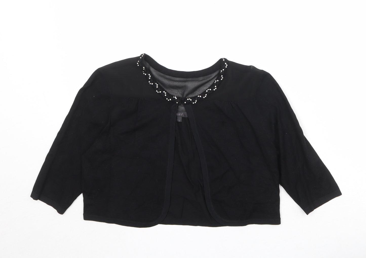 Coast Womens Black Boat Neck Viscose Shrug Jumper Size M - Embellished Neckline