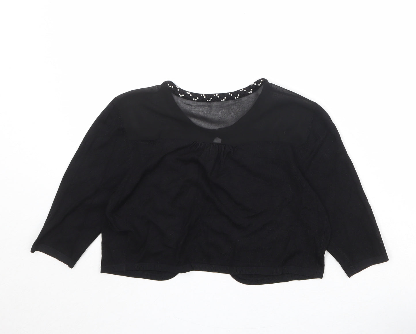 Coast Womens Black Boat Neck Viscose Shrug Jumper Size M - Embellished Neckline