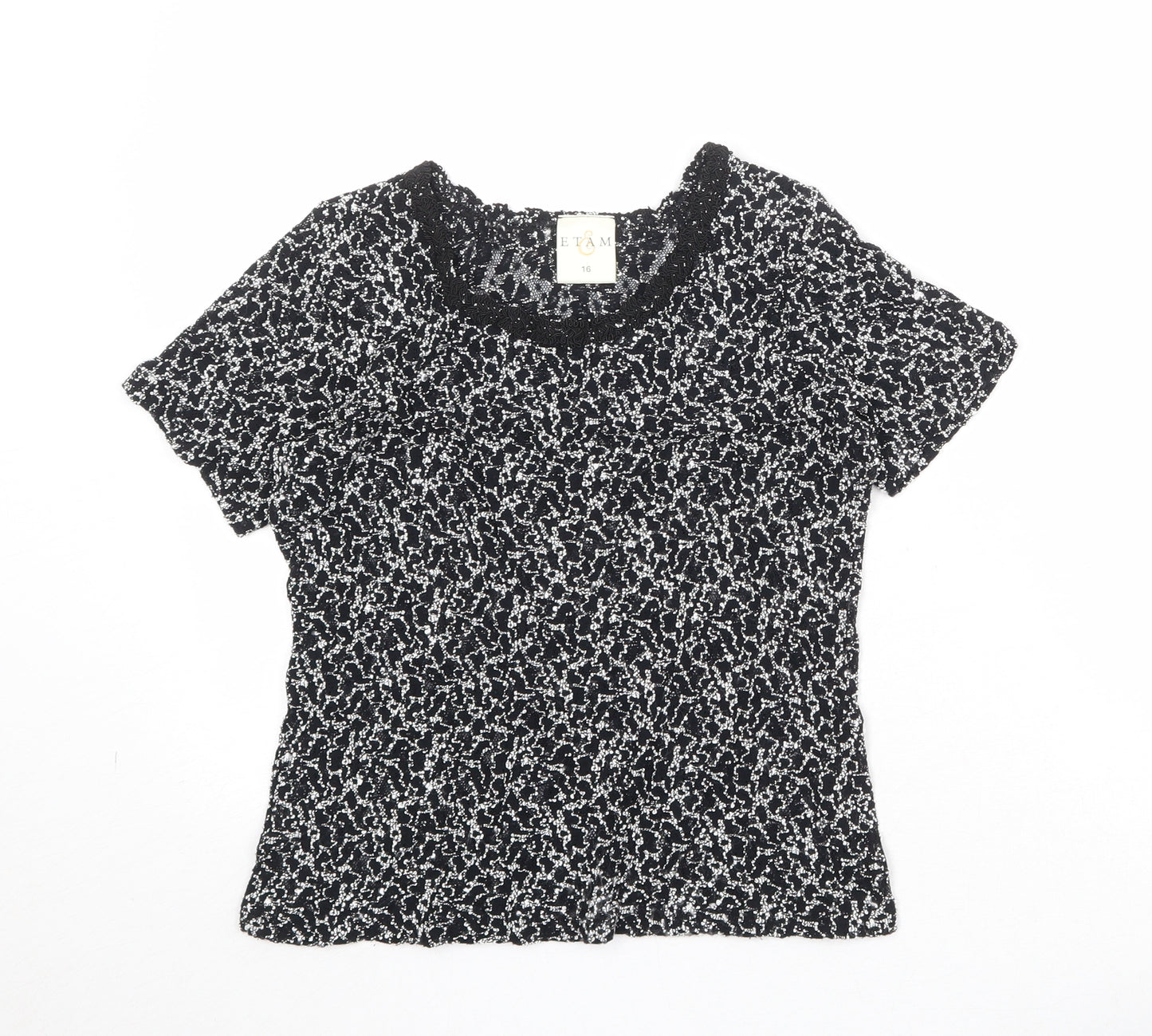 Etam Womens Black Polyester Basic T-Shirt Size 16 Round Neck