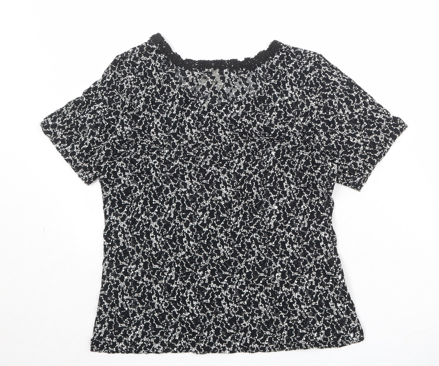 Etam Womens Black Polyester Basic T-Shirt Size 16 Round Neck