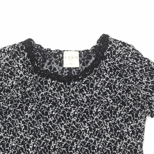 Etam Womens Black Polyester Basic T-Shirt Size 16 Round Neck