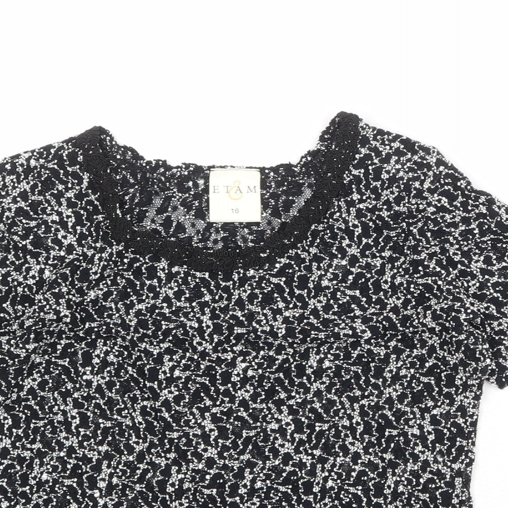 Etam Womens Black Polyester Basic T-Shirt Size 16 Round Neck