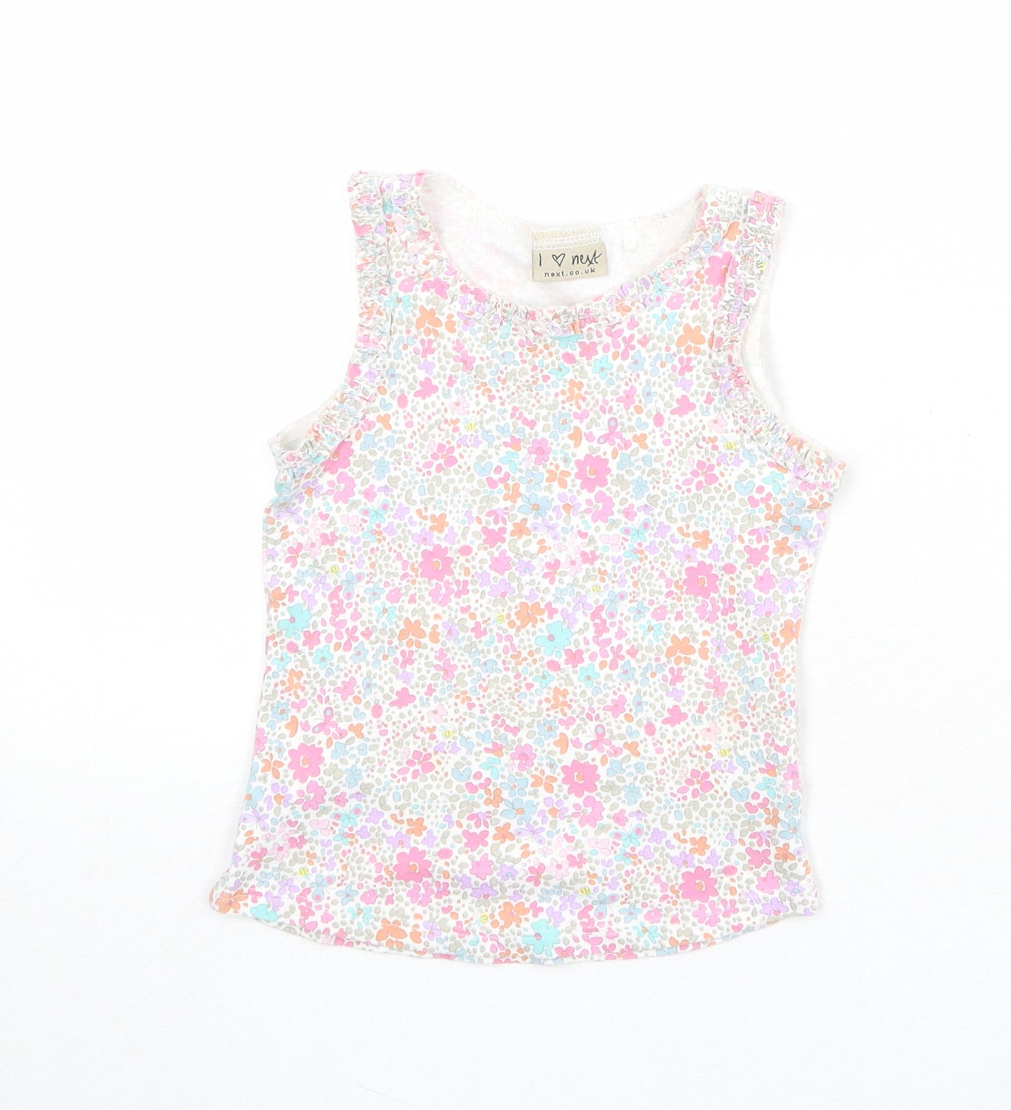 NEXT Girls Multicoloured Floral 100% Cotton Pullover Tank Size 3-4 Years Boat Neck Pullover