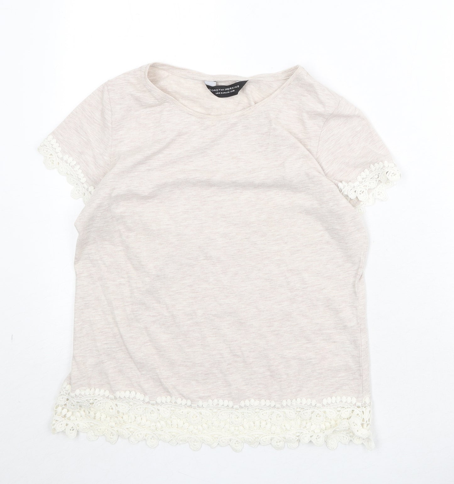 Dorothy Perkins Womens Beige Polyester Basic T-Shirt Size 12 Round Neck