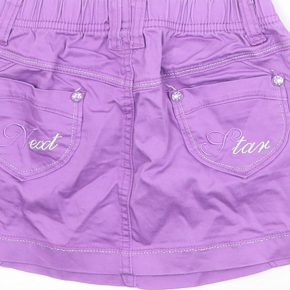 NEXT Girls Purple Cotton Mini Skirt Size 6 Years Regular Pull On - Embellished Pockets