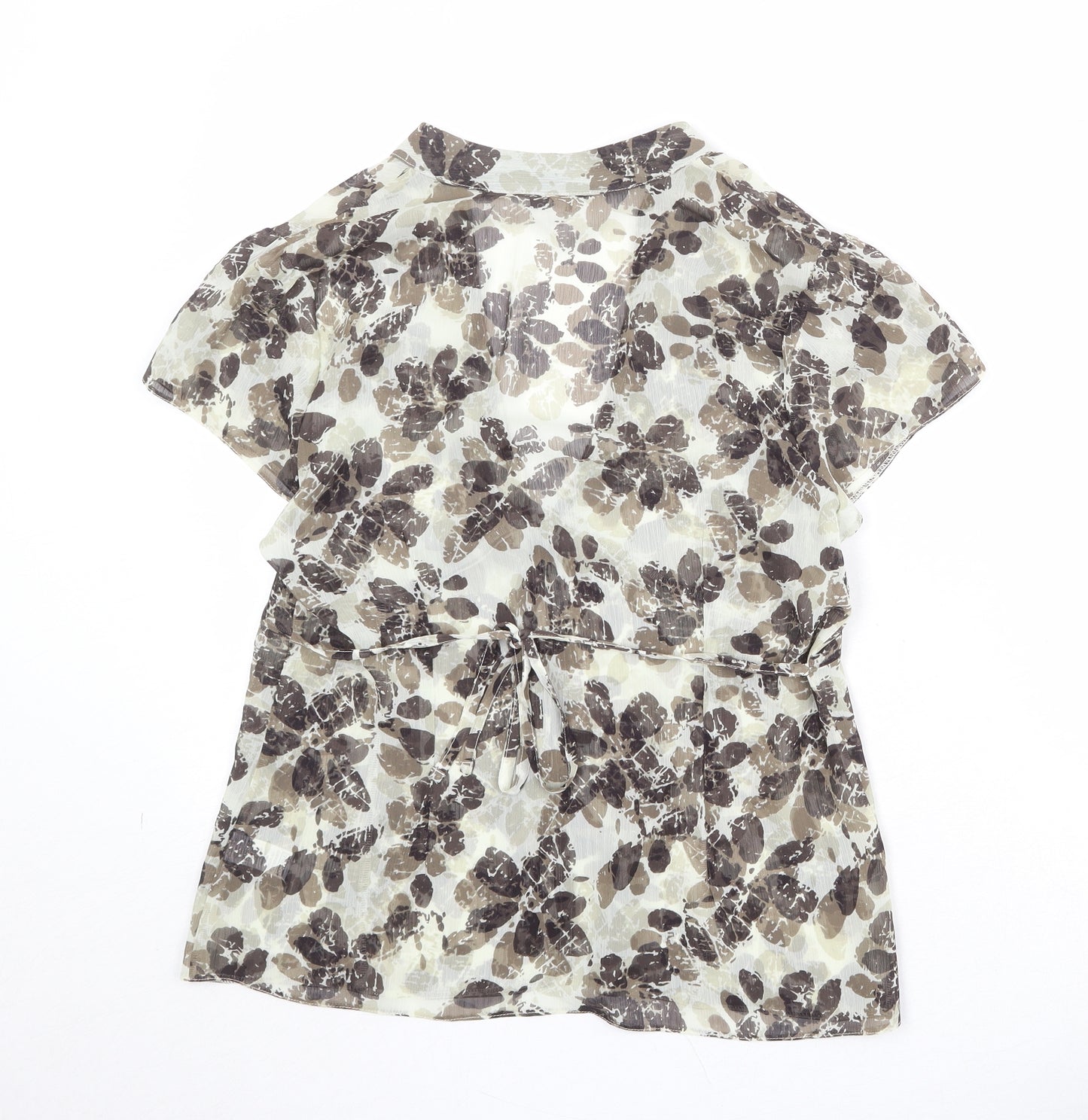 M&Co Womens Brown Geometric Polyester Basic Blouse Size 14 V-Neck