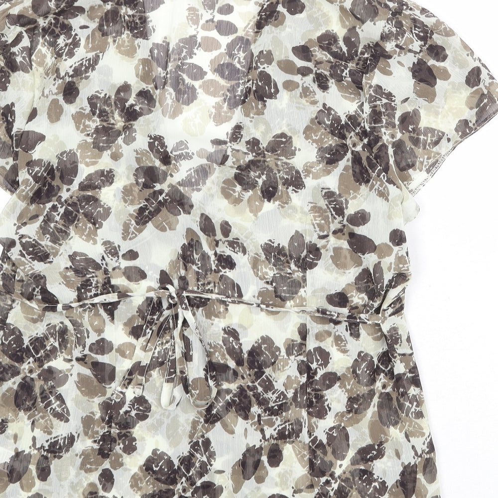 M&Co Womens Brown Geometric Polyester Basic Blouse Size 14 V-Neck