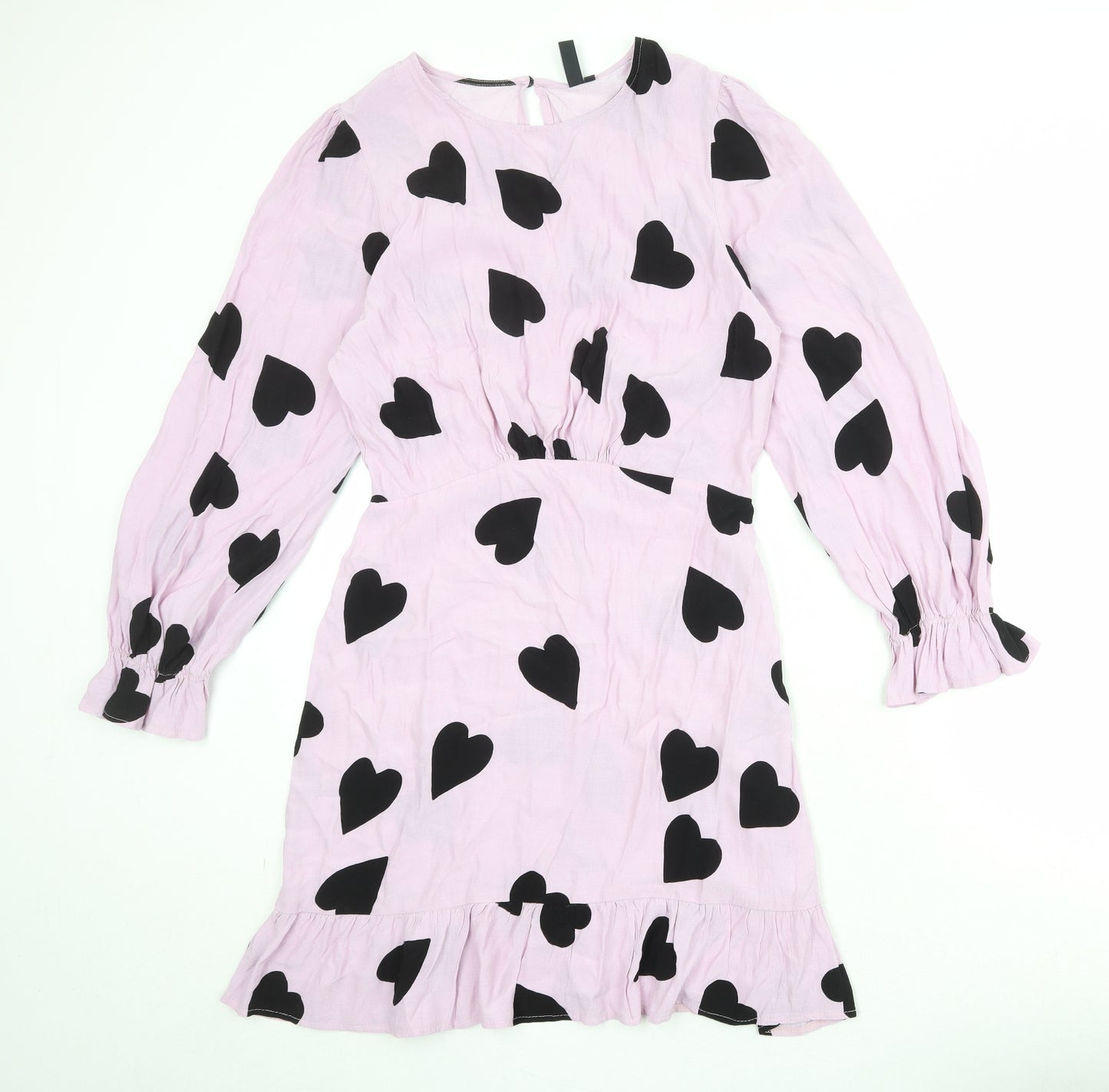 Nobody's Child Womens Purple Geometric Viscose A-Line Size 12 Round Neck Zip - Heart Print
