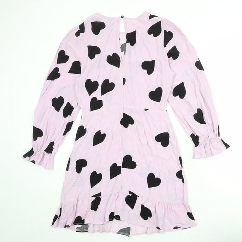 Nobody's Child Womens Purple Geometric Viscose A-Line Size 12 Round Neck Zip - Heart Print
