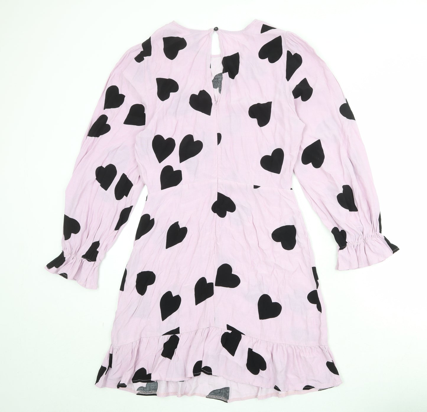 Nobody's Child Womens Purple Geometric Viscose A-Line Size 12 Round Neck Zip - Heart Print