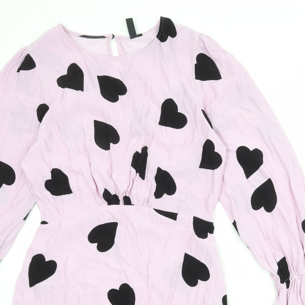 Nobody's Child Womens Purple Geometric Viscose A-Line Size 12 Round Neck Zip - Heart Print