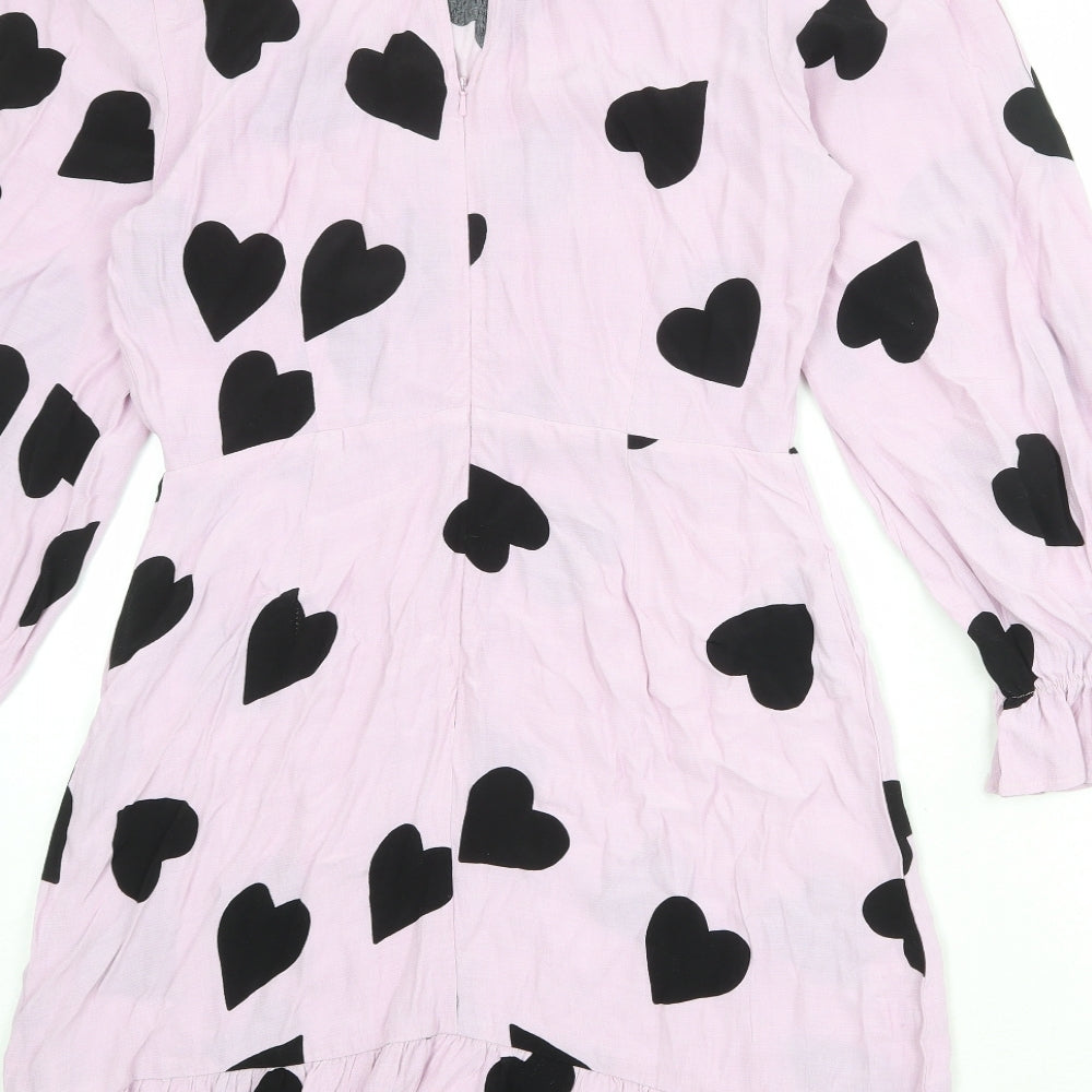 Nobody's Child Womens Purple Geometric Viscose A-Line Size 12 Round Neck Zip - Heart Print