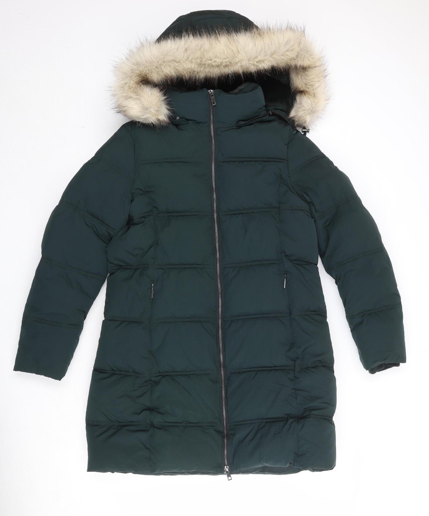 Marks and Spencer Womens Green Quilted Coat Size 14 Zip